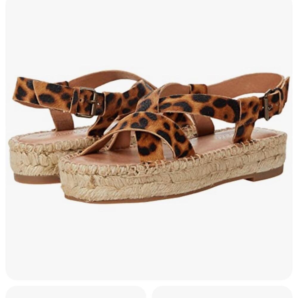 NEW Madewell Espadrille Sandals Calf Hair Animal Print Asymmetrical Straps 8